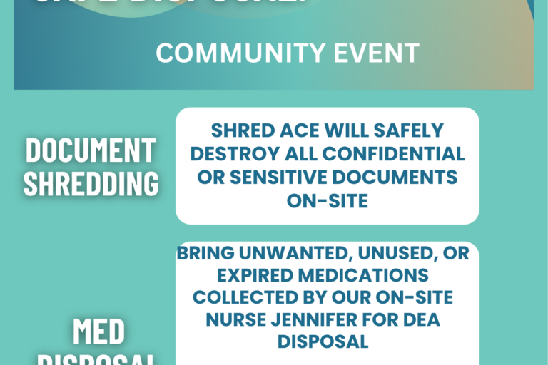 Green Geometric Modern Event Schedule Rundown Flyer Community Shred & Medication Disposal Event – February 18